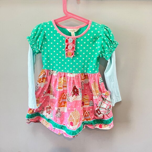 Matilda Jane Girls Dress Polka Dot & Gingerbread Print Long Sleeve Size 4 - Picture 1 of 5